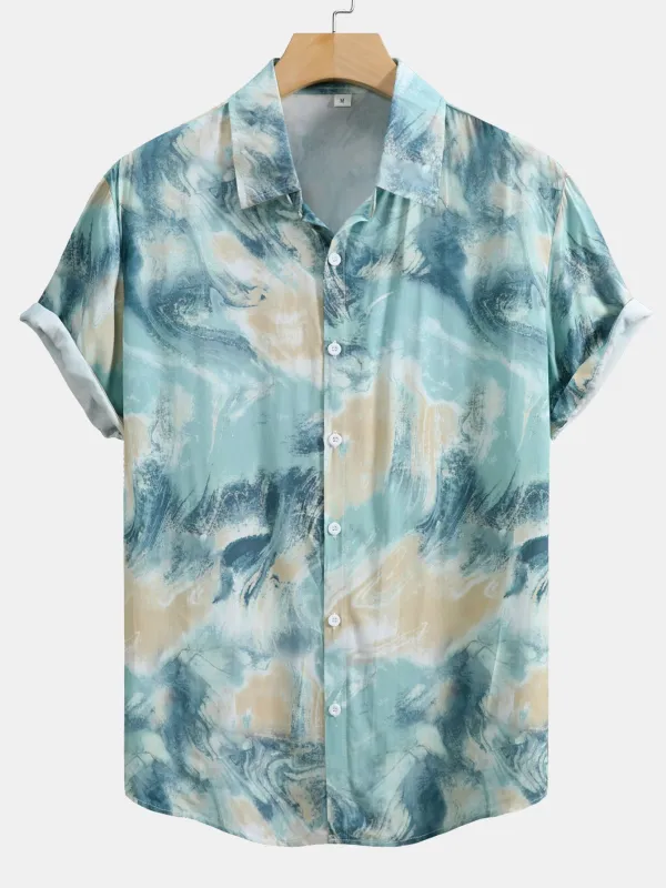 Marble Texture Print Button Up Shirt sold by Hoooyi