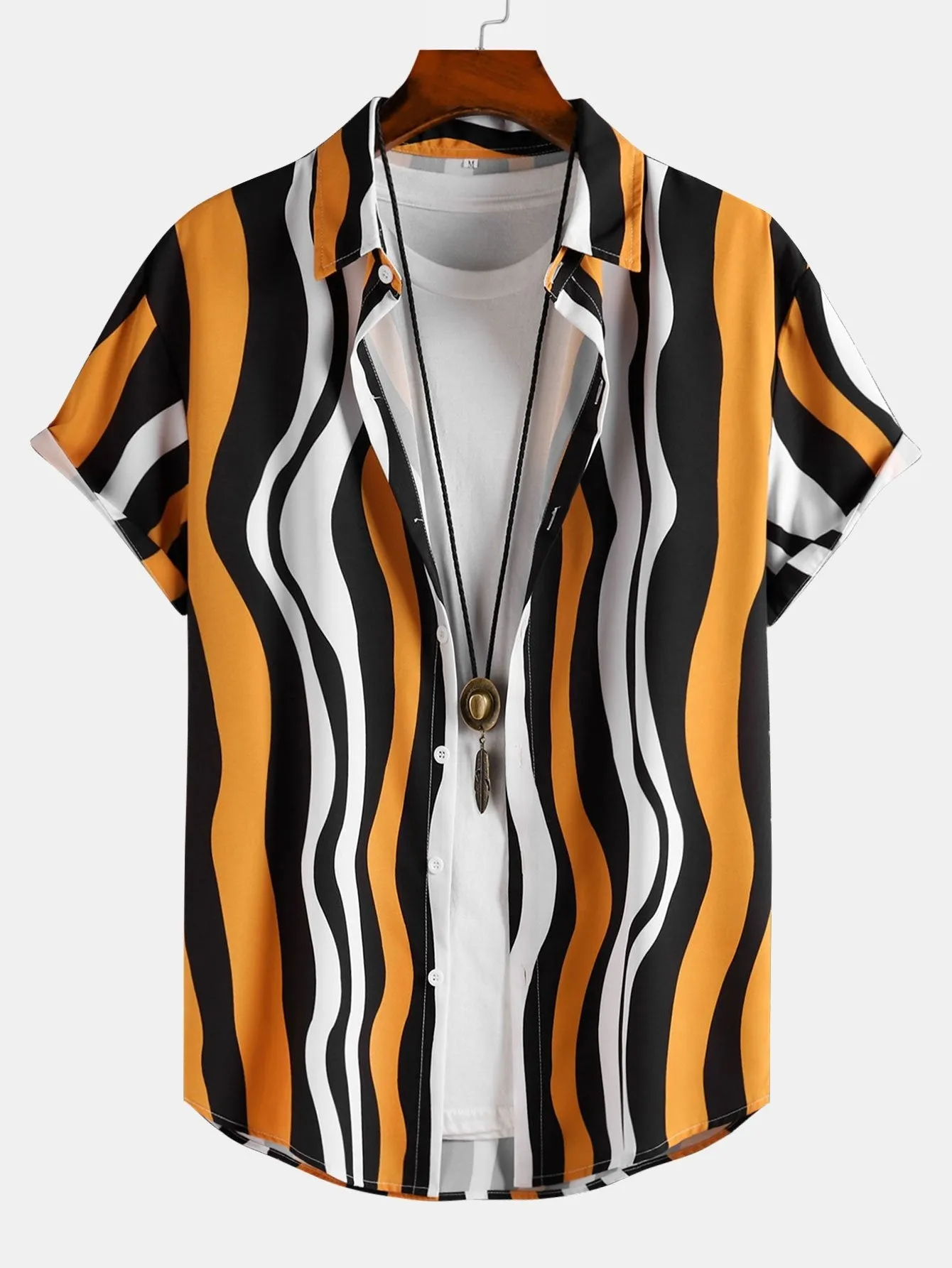 Wavy Print Button Up Shirt & Swim Shorts sold by Hoooyi product image thumbnail 3