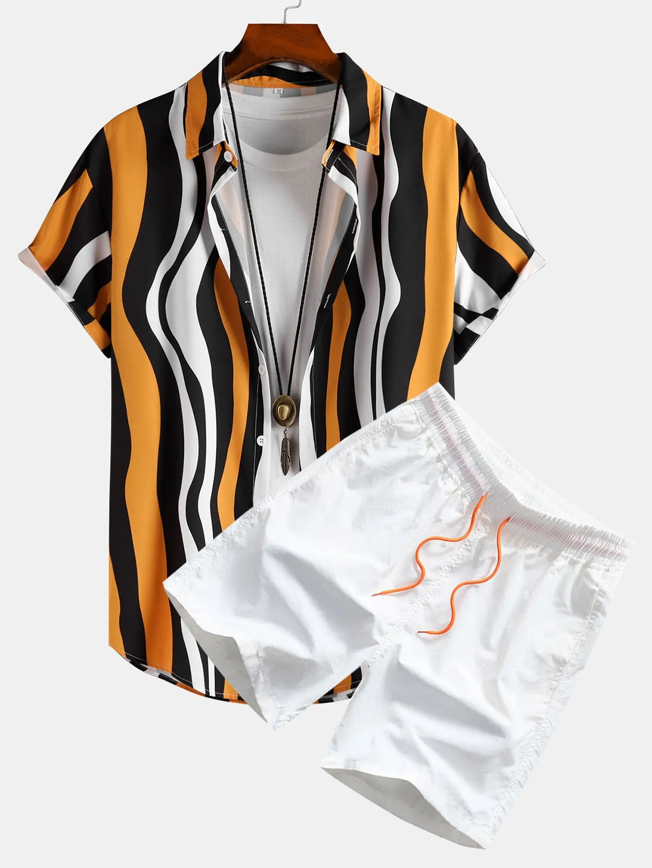 Wavy Print Button Up Shirt & Swim Shorts sold by Hoooyi product image thumbnail 2