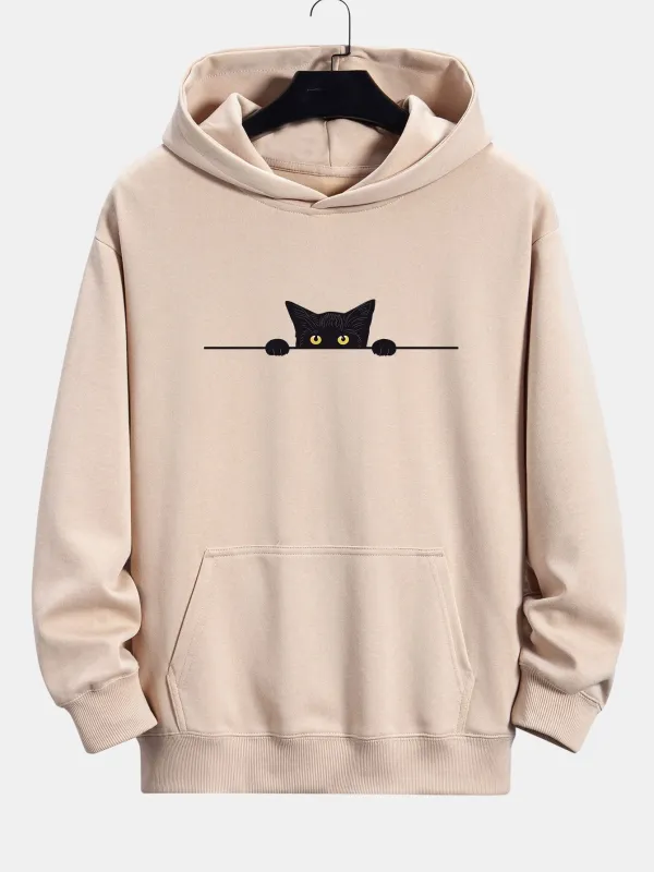 Black Cat Print Relax Fit Hoodie sold by Hoooyi