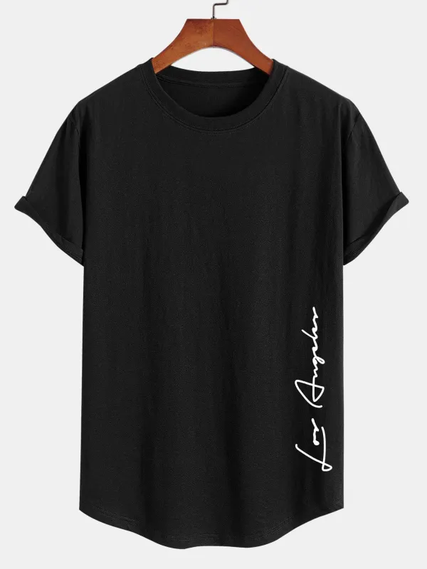 Los Angeles Print Cotton Arc Hem T-Shirt sold by Hoooyi