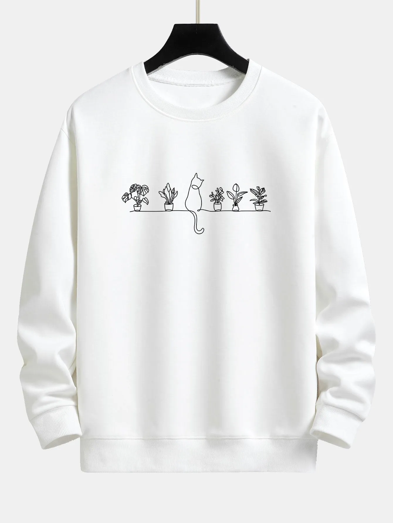 Cat Potted Plant Print Relax Fit Sweatshirt sold by Hoooyi product image thumbnail 3