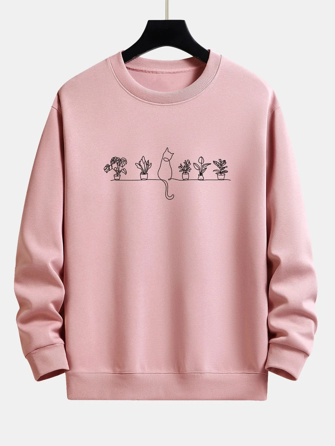 Cat Potted Plant Print Relax Fit Sweatshirt sold by Hoooyi product image thumbnail 4