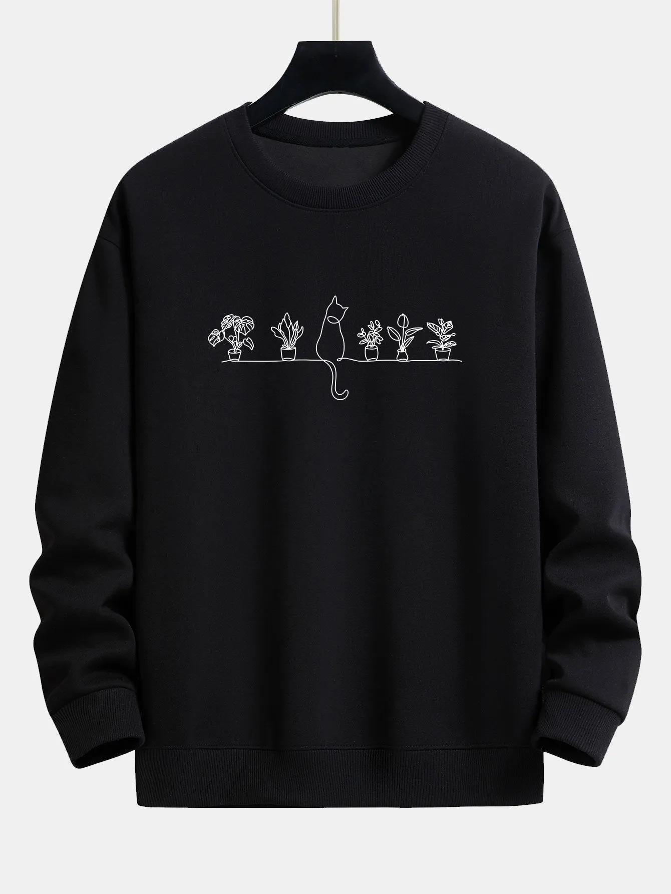 Cat Potted Plant Print Relax Fit Sweatshirt sold by Hoooyi product image thumbnail 2