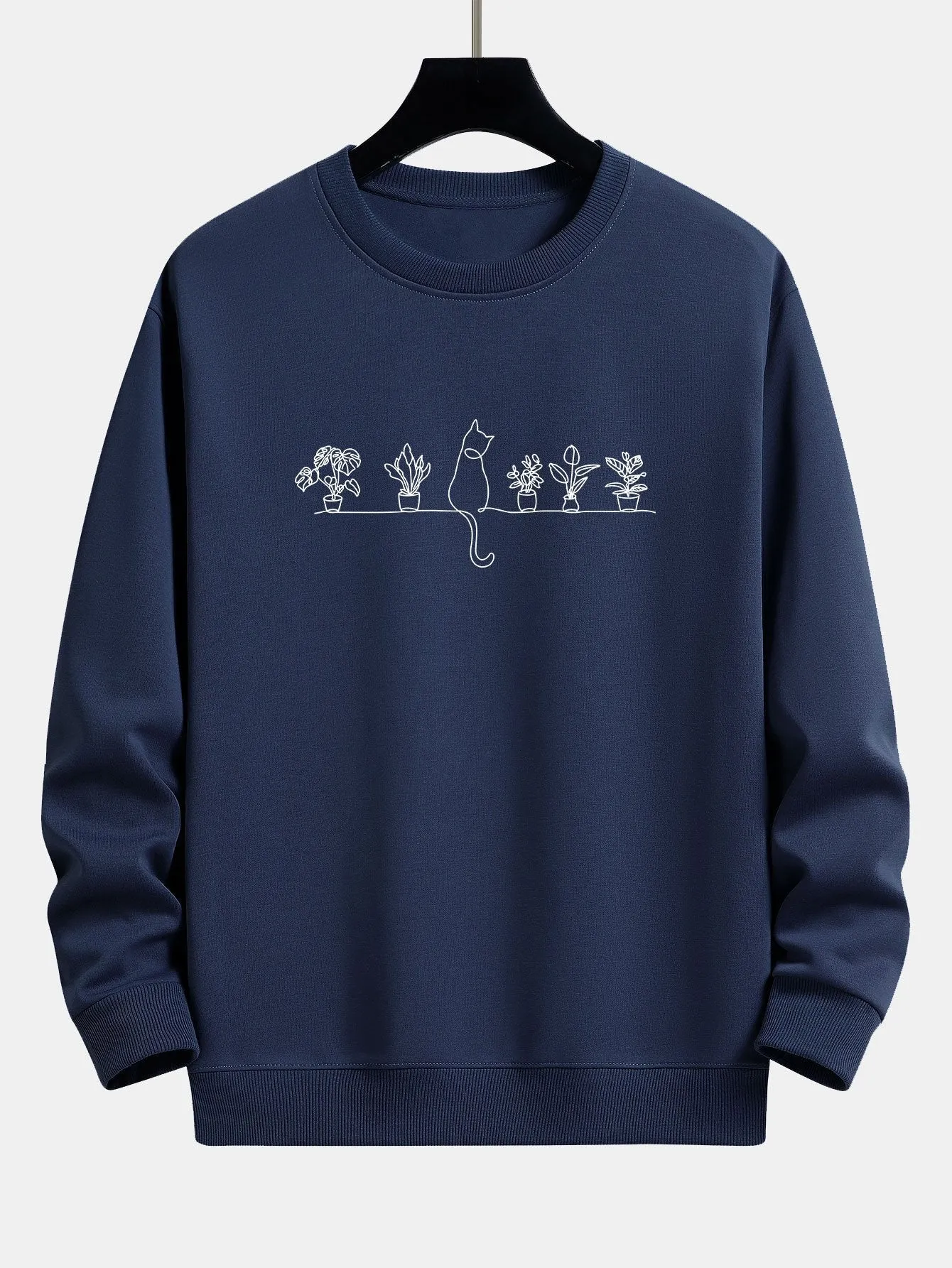 Cat Potted Plant Print Relax Fit Sweatshirt sold by Hoooyi product image thumbnail 5