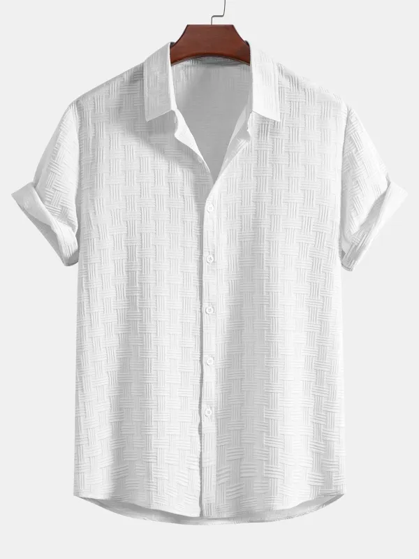Stripe Jacquard Button Up Shirt sold by Hoooyi