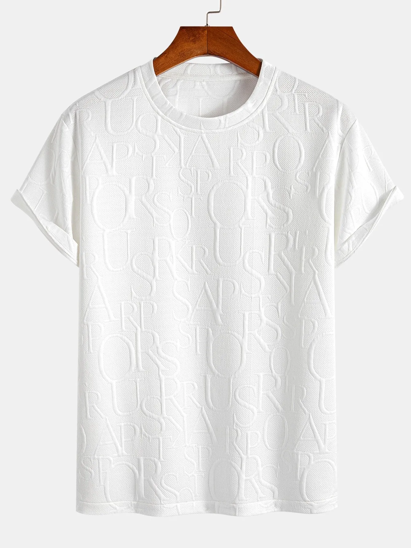Short Sleeve Letter Jacquard T-Shirt sold by Hoooyi