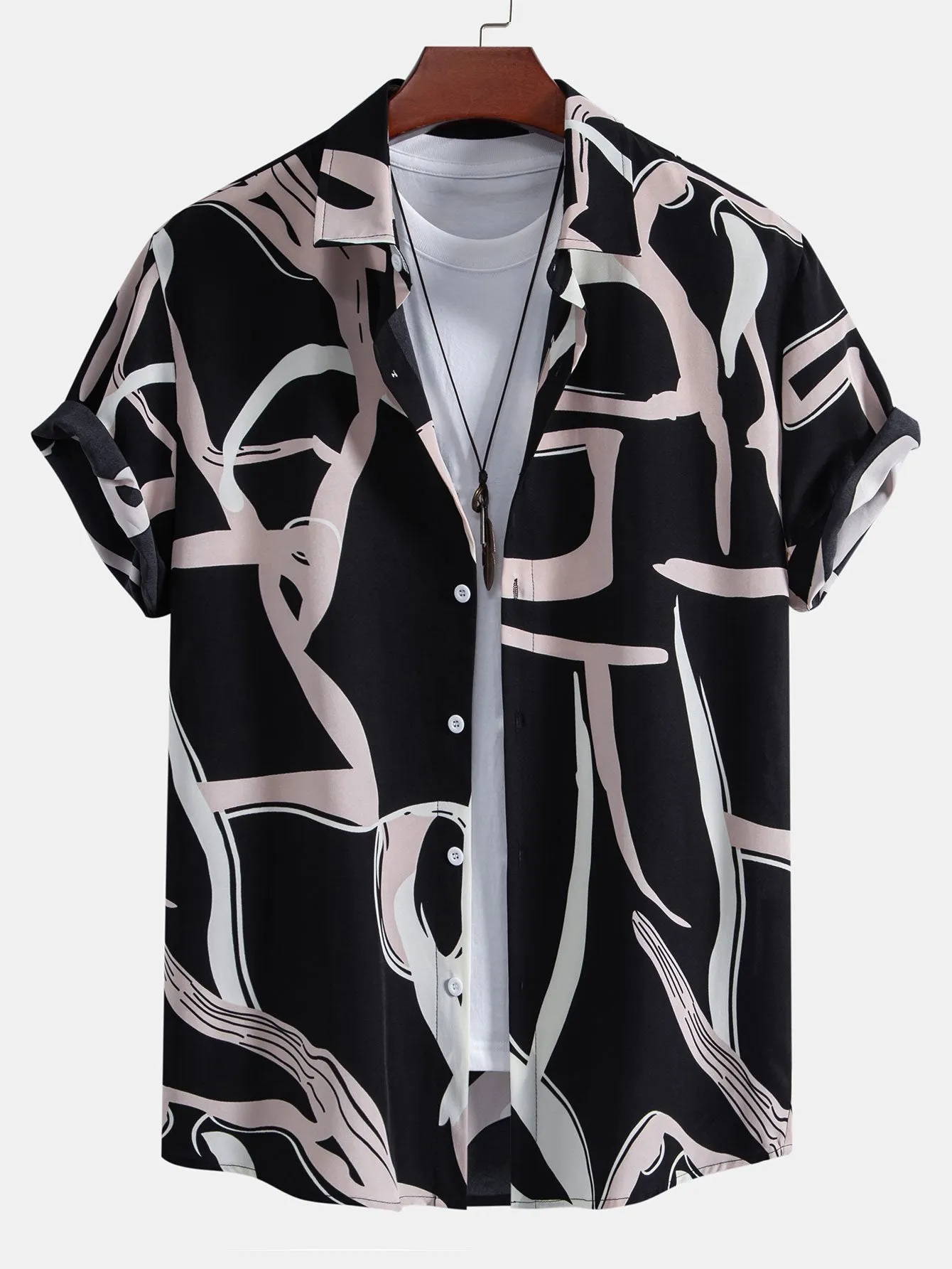 Abstract Print Button Up Shirt & Swim Shorts sold by Hoooyi product image thumbnail 5