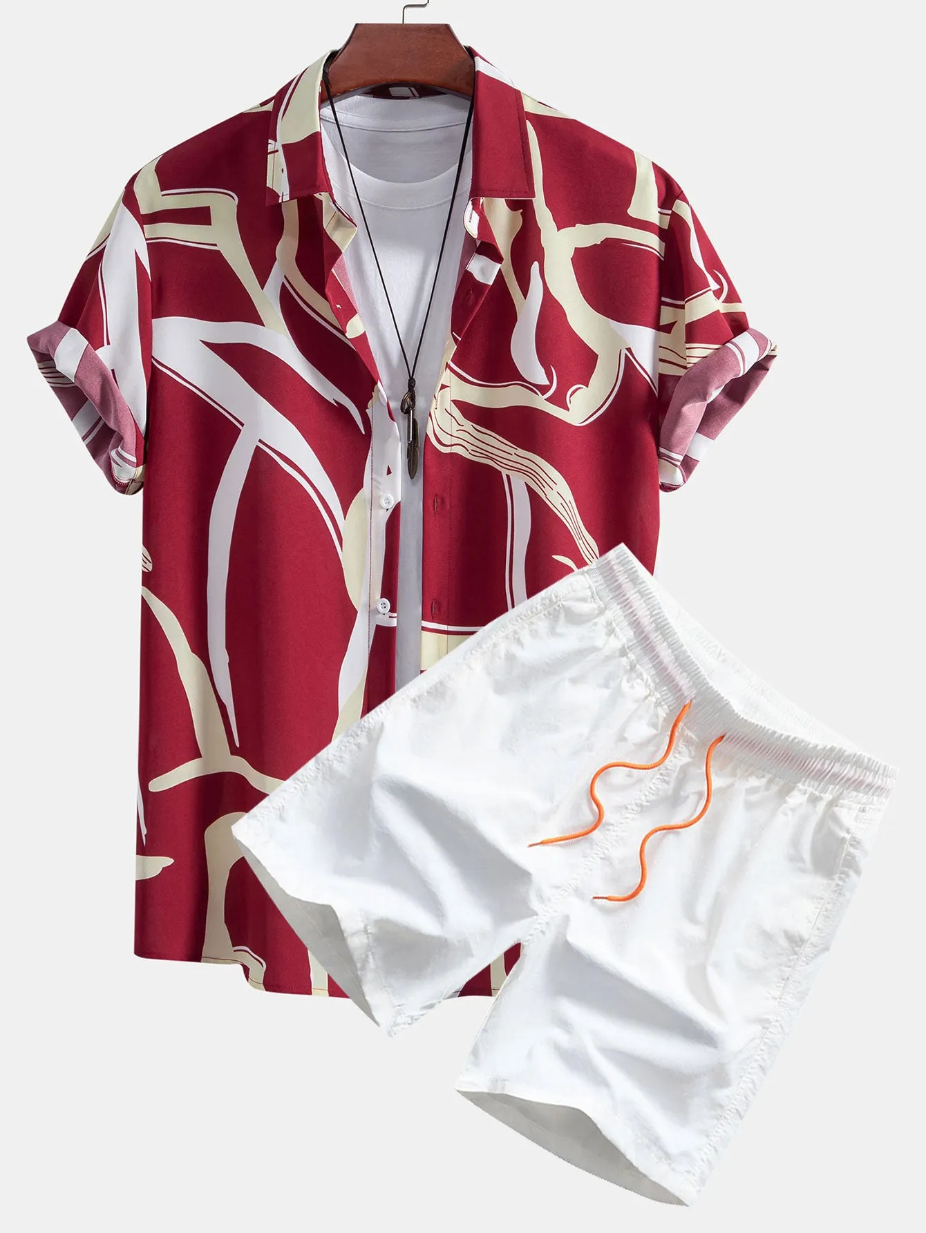 Abstract Print Button Up Shirt & Swim Shorts sold by Hoooyi product image thumbnail 4