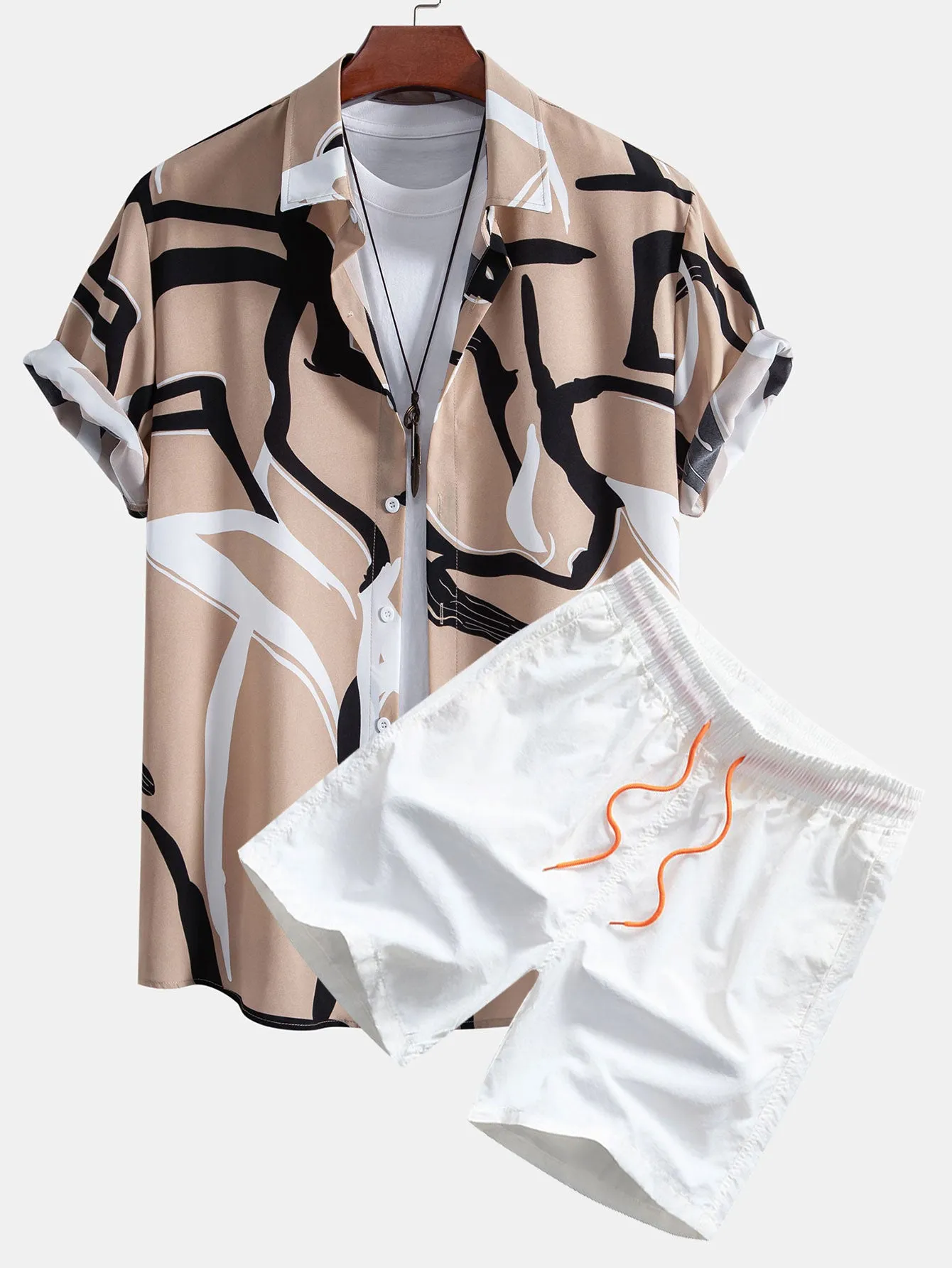 Abstract Print Button Up Shirt & Swim Shorts sold by Hoooyi product image thumbnail 3