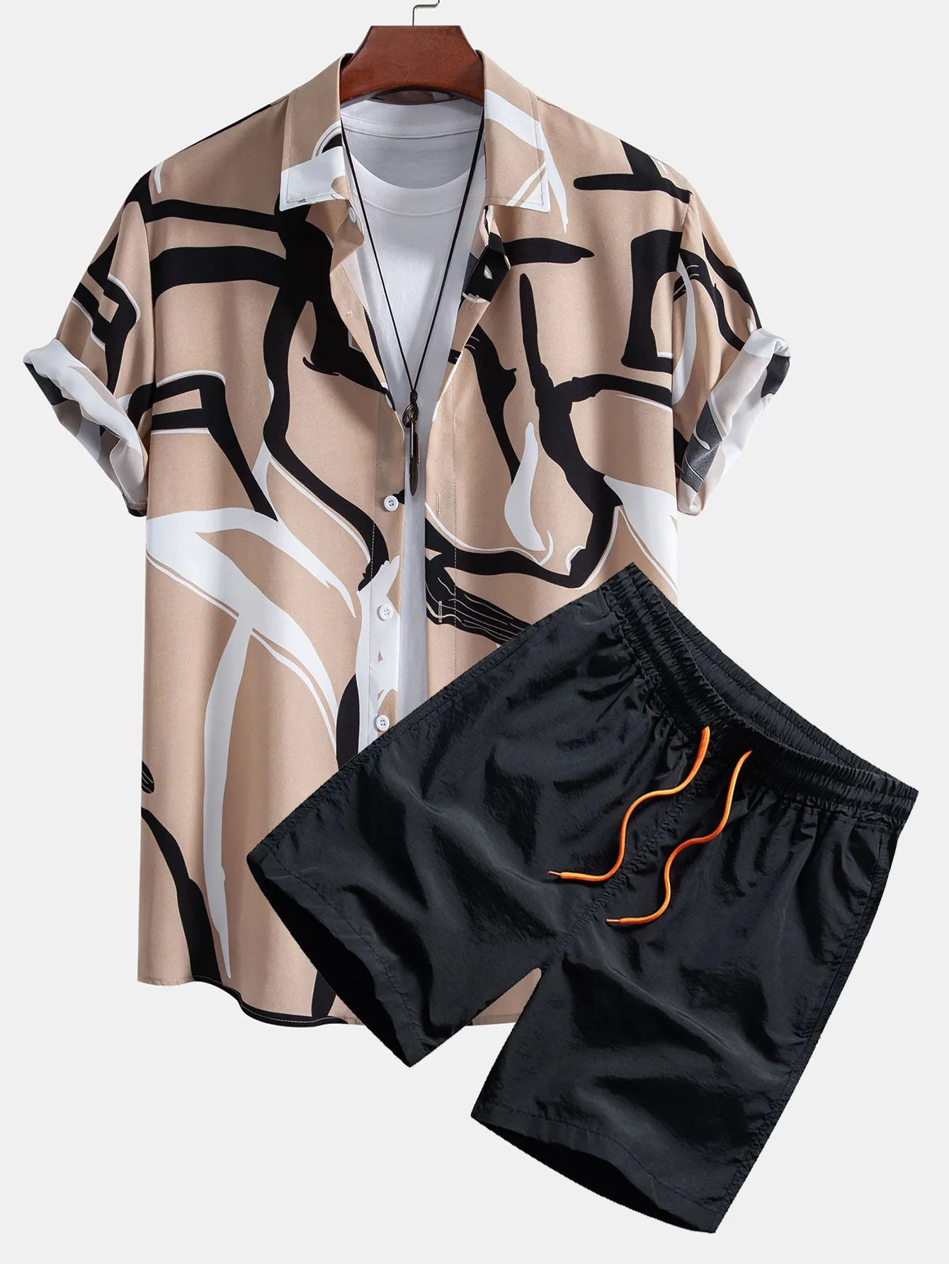 Abstract Print Button Up Shirt & Swim Shorts sold by Hoooyi product image thumbnail 2