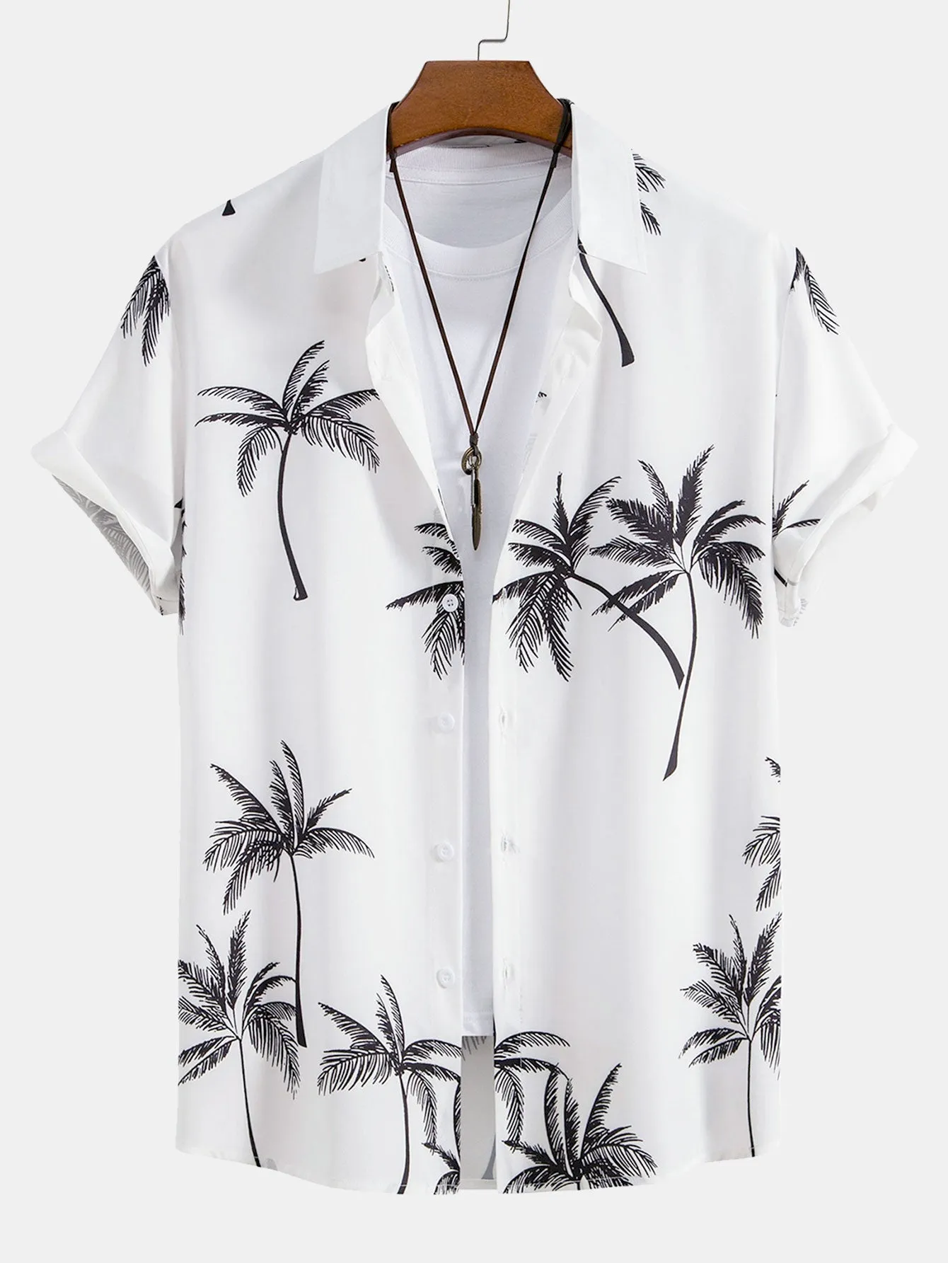 Palm Tree Print Button Up Shirt & Linen Cotton Blend Drawstring Shorts sold by Hoooyi product image thumbnail 4