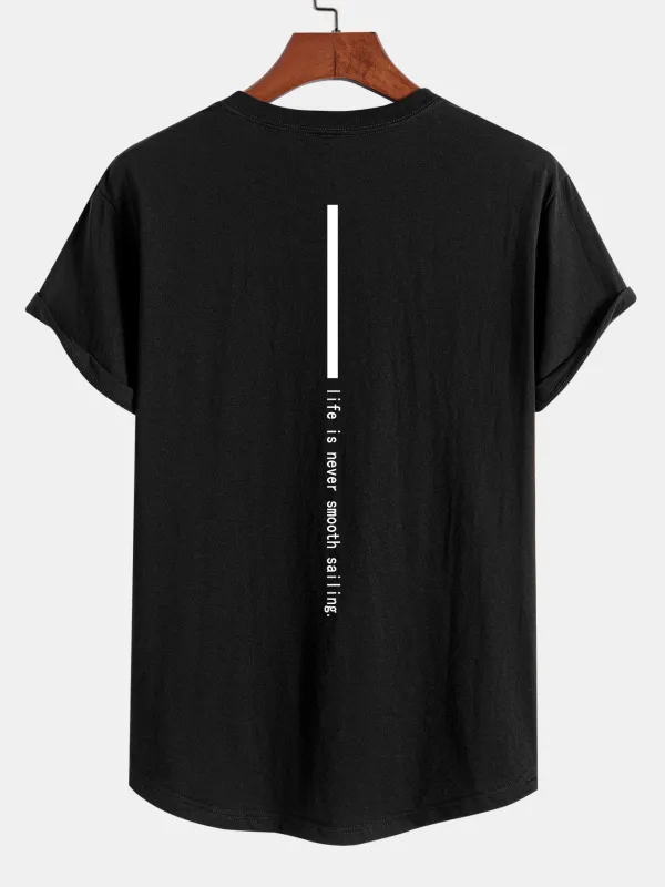 Slogan Back Print Cotton Arc Hem T-Shirt made by Hoooyi