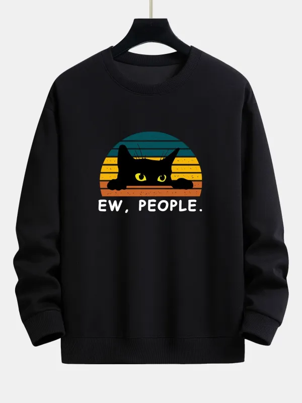 Cute Cat Print Relax Fit Sweatshirt sold by Hoooyi