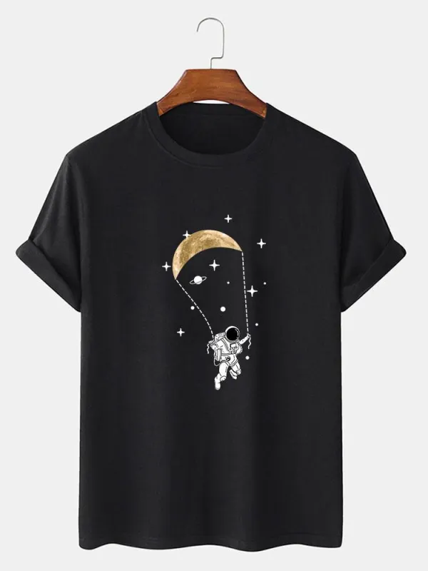 Astronaut Moon Print T-Shirt made by Hoooyi