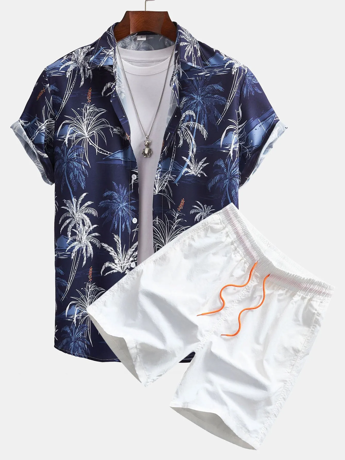 Palm Tree Print Button Up Shirt & Swim Shorts sold by Hoooyi product image thumbnail 2