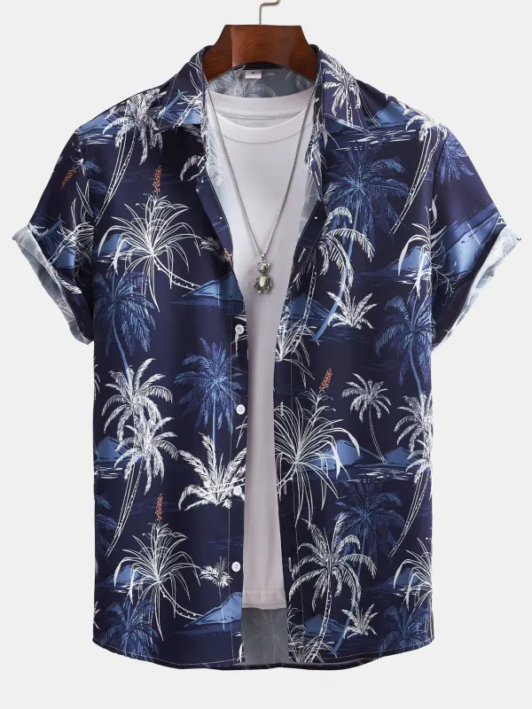 Palm Tree Print Button Up Shirt sold by Hoooyi