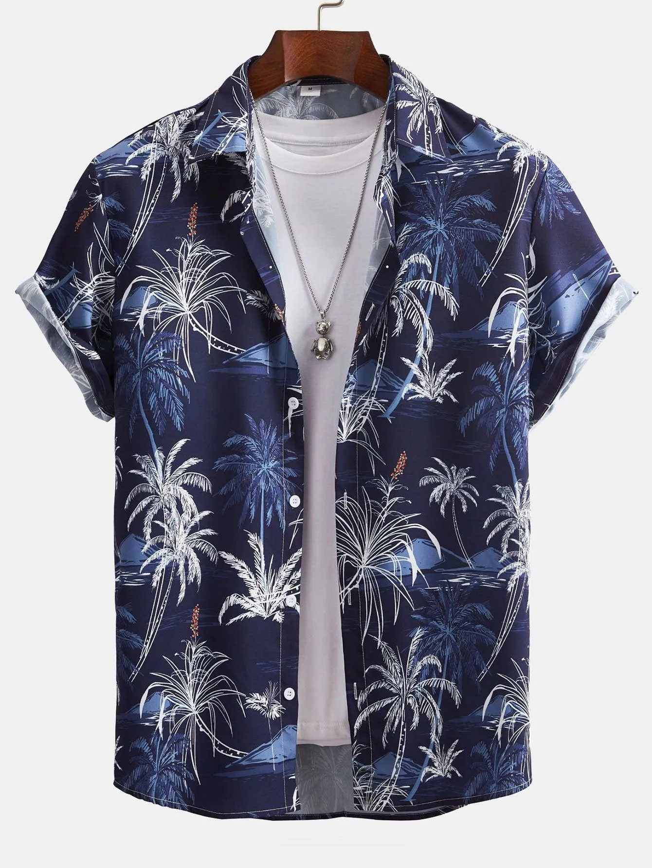 Palm Tree Print Button Up Shirt sold by Hoooyi