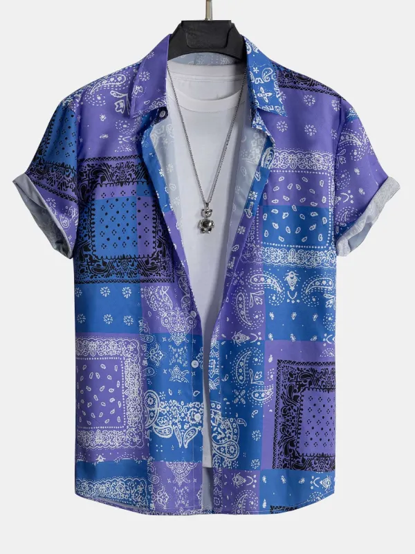 Paisley Bandana Print Button Up Shirt #Random Pattern Design# sold by Hoooyi