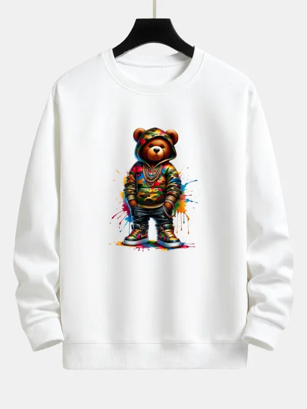 Color Splash Ink Camouflage Bear Print Relax Fit Sweatshirt made by Hoooyi