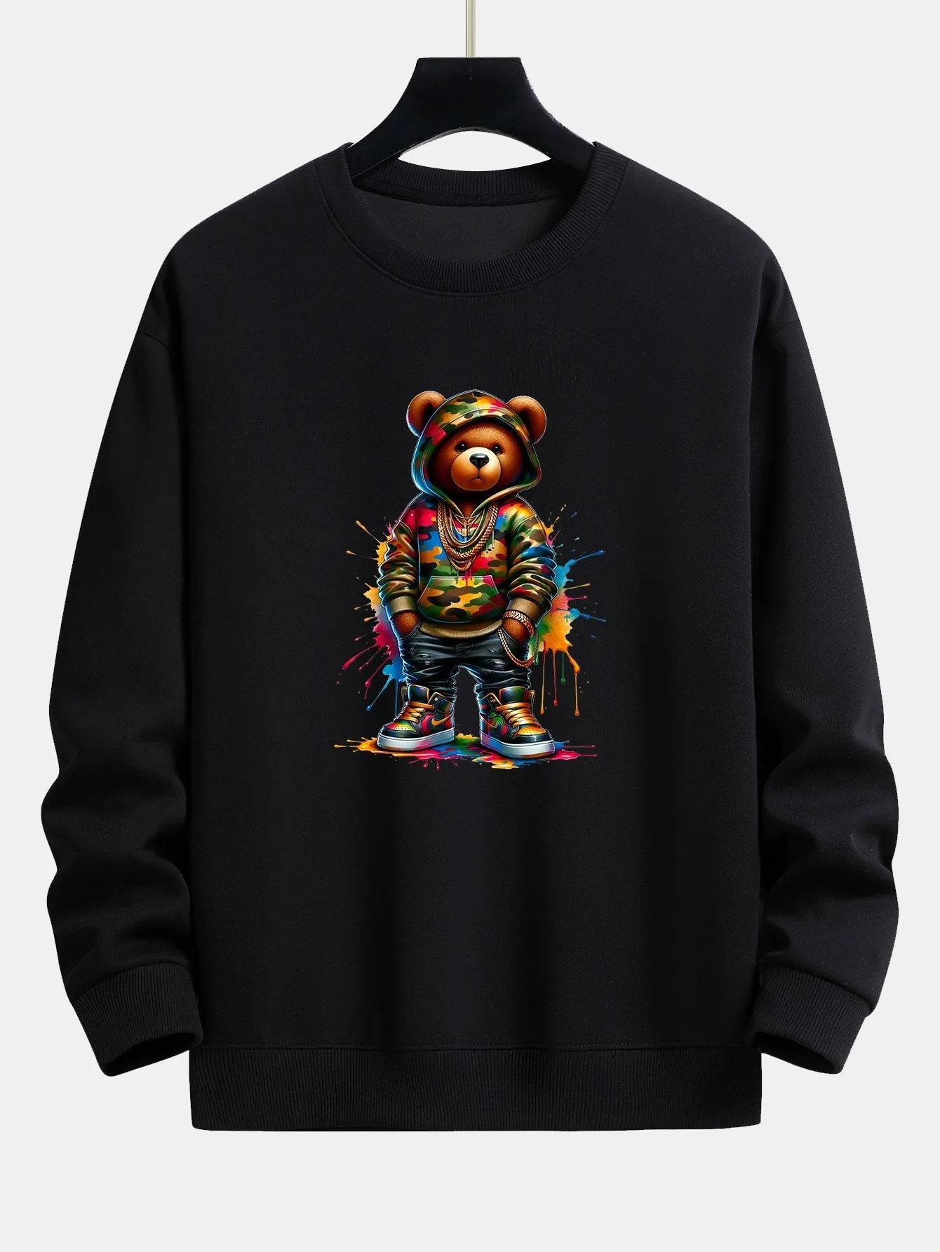 Color Splash Ink Camouflage Bear Print Relax Fit Sweatshirt sold by Hoooyi product image thumbnail 2