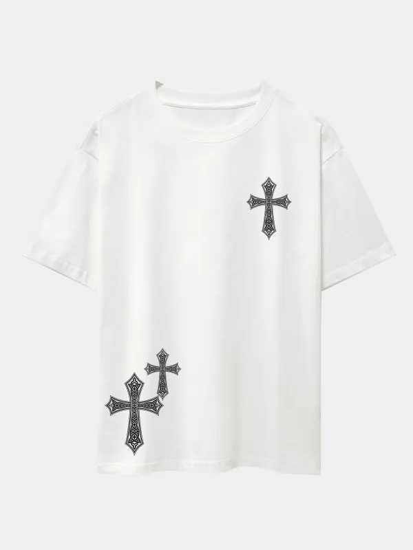 Ornamental Cross Print Drop Shoulder Oversize T-Shirt made by Hoooyi