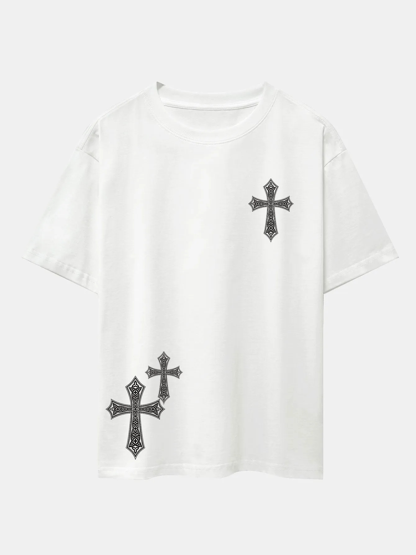 Ornamental Cross Print Drop Shoulder Oversize T-Shirt sold by Hoooyi