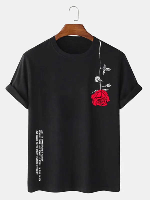 Slogan Rose Print T-Shirt sold by Hoooyi