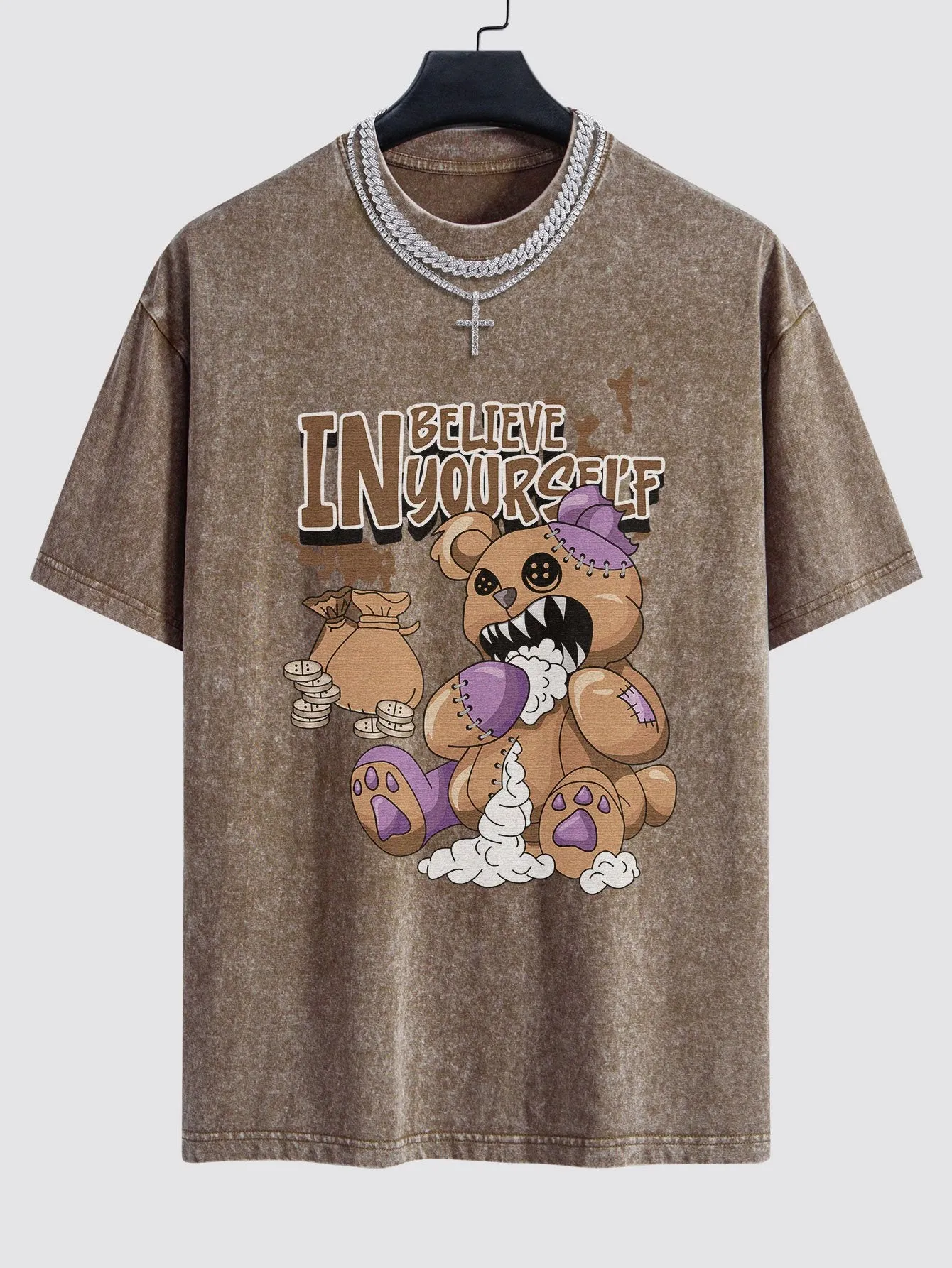 Violent Bear Slogan Print Washed Drop Shoulder Oversize T-Shirt sold by Hoooyi product image thumbnail 4