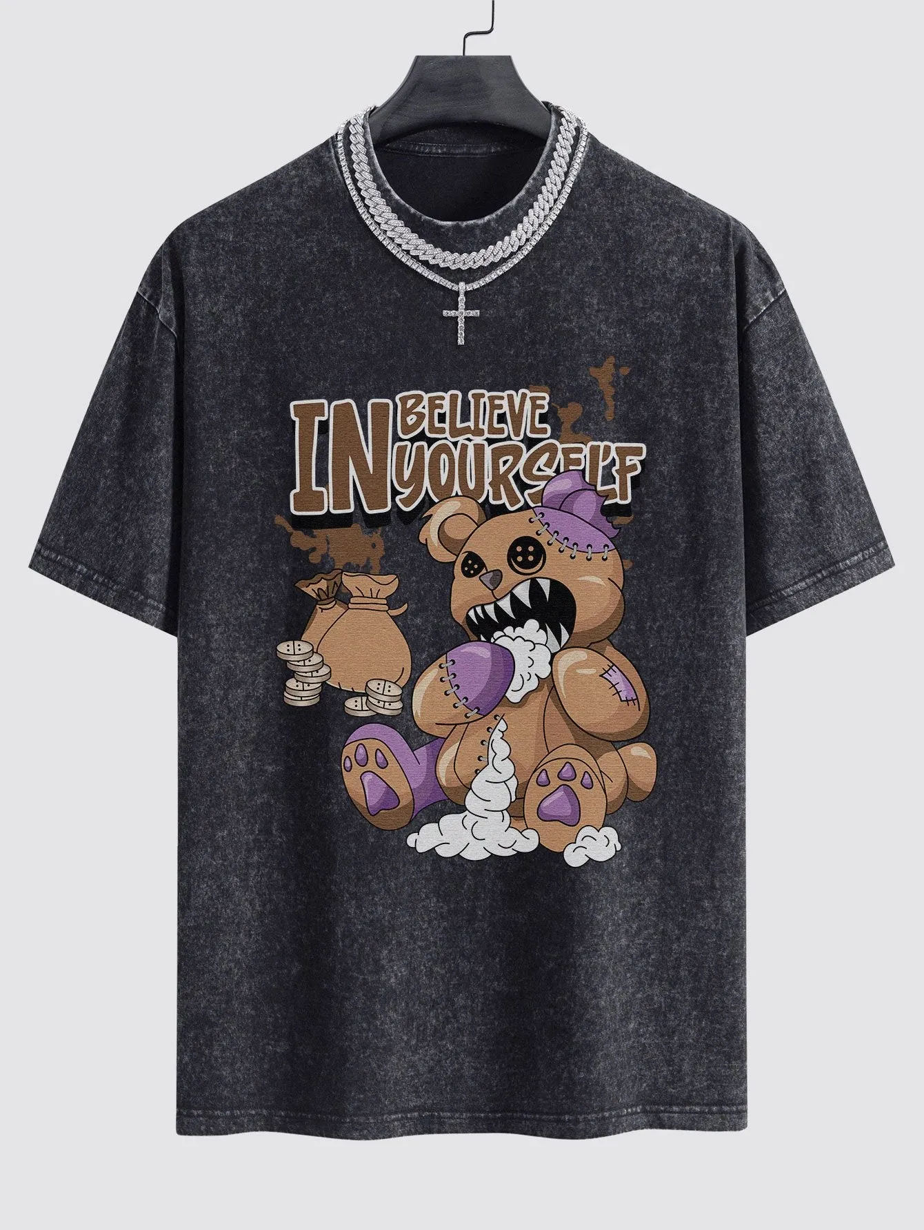 Violent Bear Slogan Print Washed Drop Shoulder Oversize T-Shirt sold by Hoooyi product image thumbnail 3