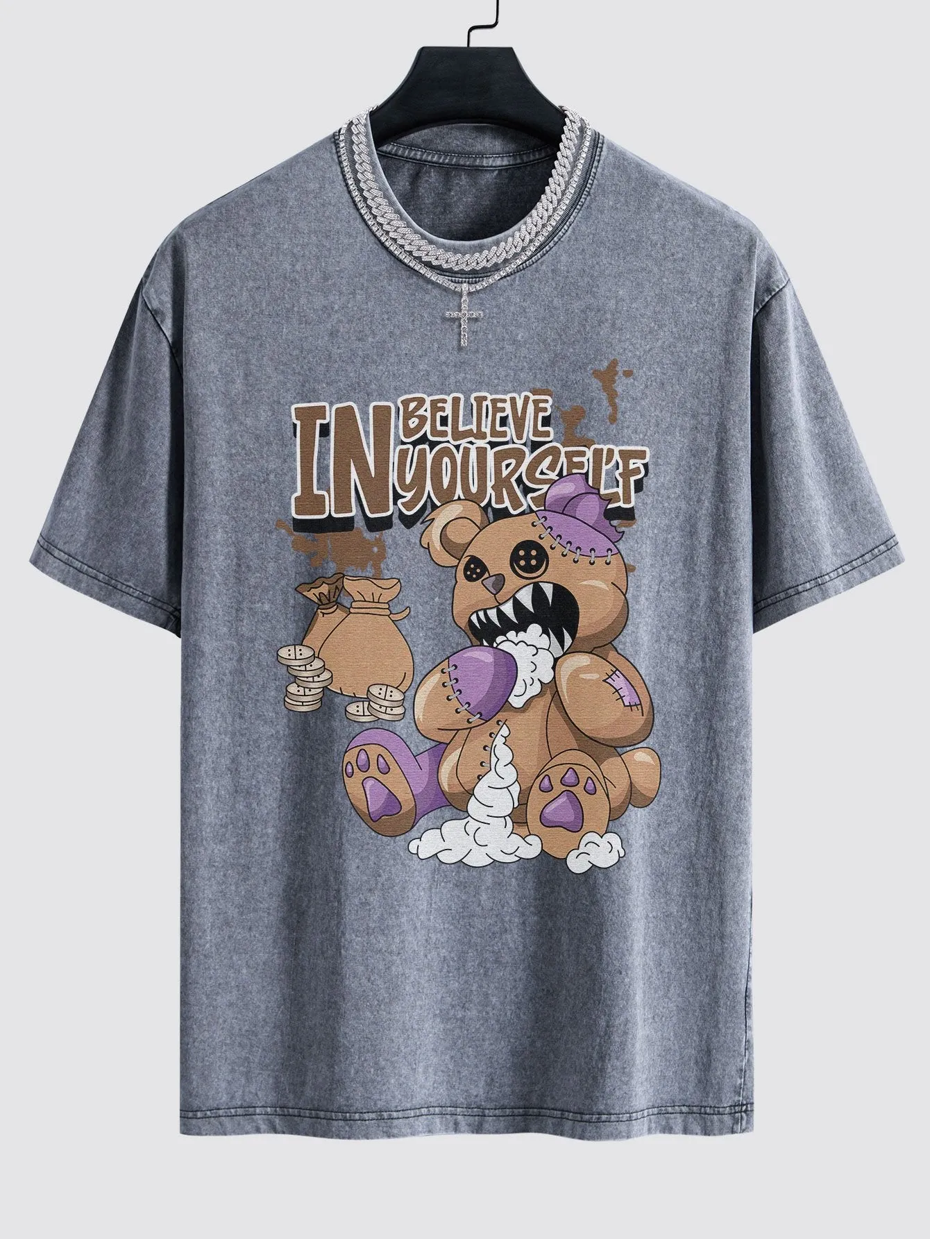Violent Bear Slogan Print Washed Drop Shoulder Oversize T-Shirt sold by Hoooyi product image thumbnail 2