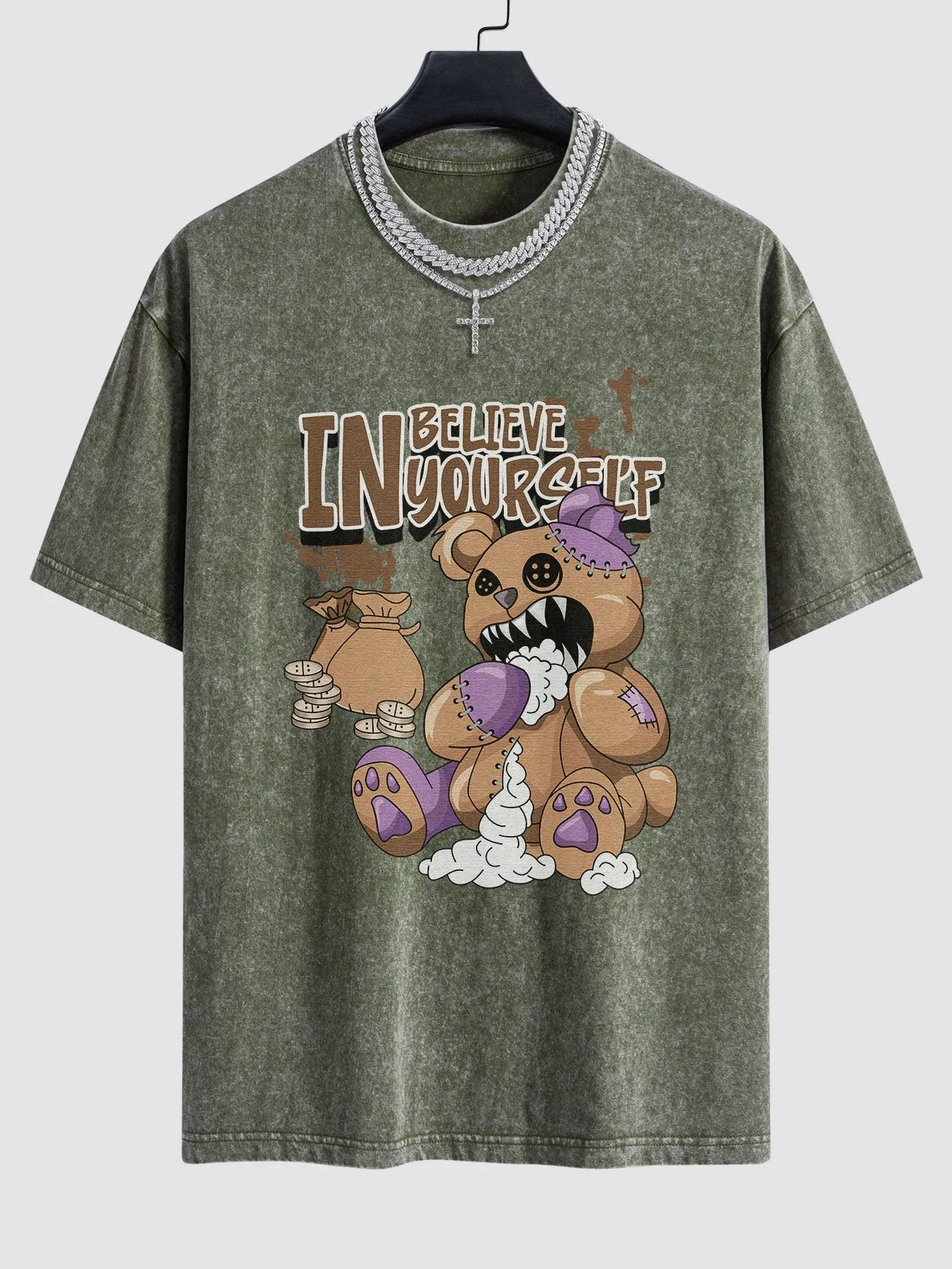 Violent Bear Slogan Print Washed Drop Shoulder Oversize T-Shirt sold by Hoooyi product image thumbnail 5
