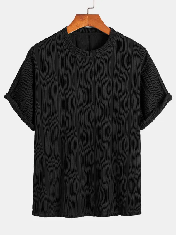 Wave Jacquard Relax Fit T-Shirt made by Hoooyi