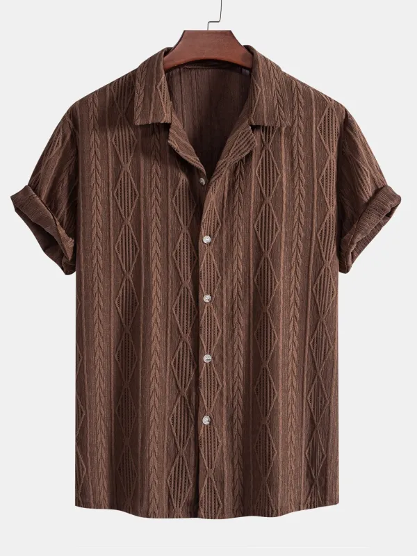 Geometric Jacquard Eyelet Cuban Shirt sold by Hoooyi