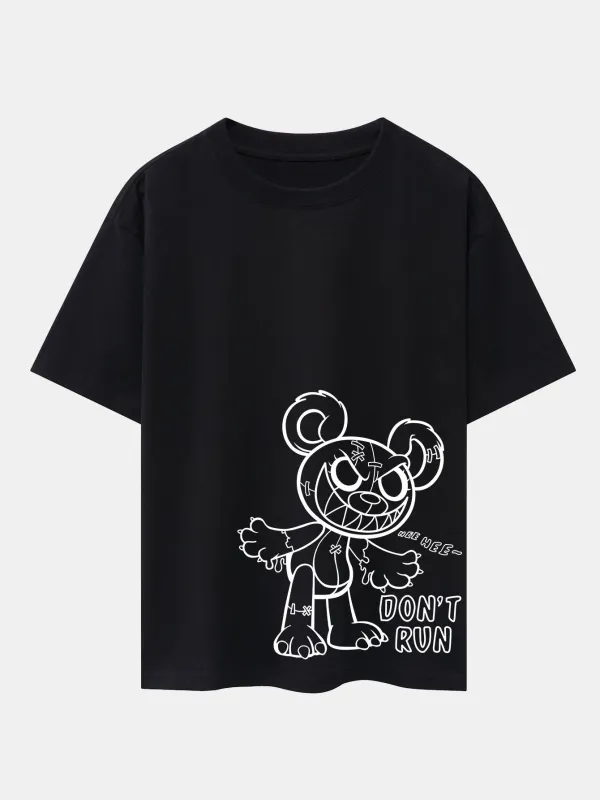 Slogan Cartoon Bear Print Drop Shoulder Oversize T-Shirt sold by Hoooyi