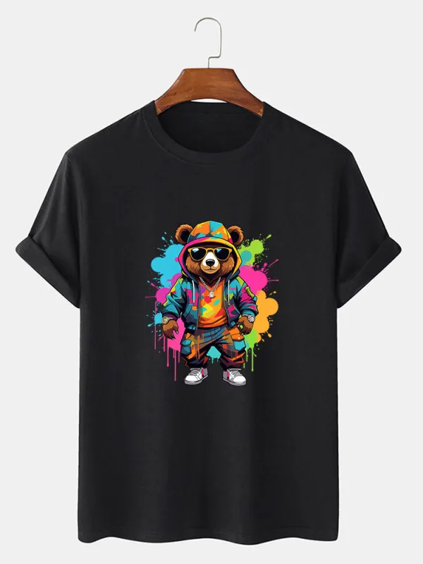 Splash Colorful Bear Print T-Shirt sold by Hoooyi