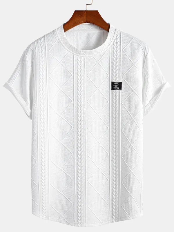 Short Sleeve Geometric Jacquard Arc Hem T-Shirt sold by Hoooyi