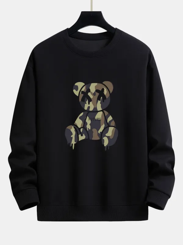 Camouflage Dissolving Bear Print Relax Fit Sweatshirt sold by Hoooyi