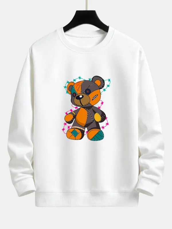 Tattered Bear Print Relax Fit Sweatshirt sold by Hoooyi