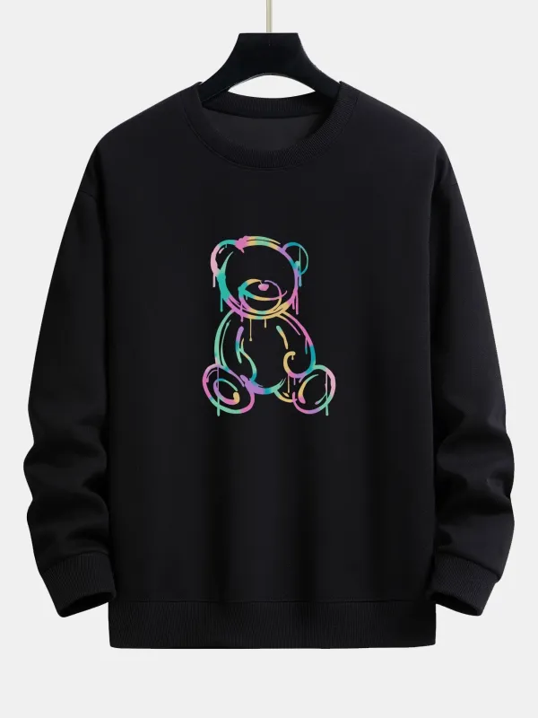 Colorful Dissolving Bear Print Relax Fit Sweatshirt sold by Hoooyi