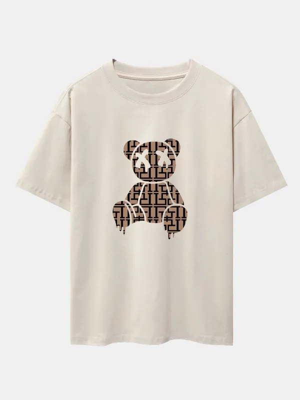 Geometric Dissolving Bear Drop Shoulder Oversize T-Shirt sold by Hoooyi