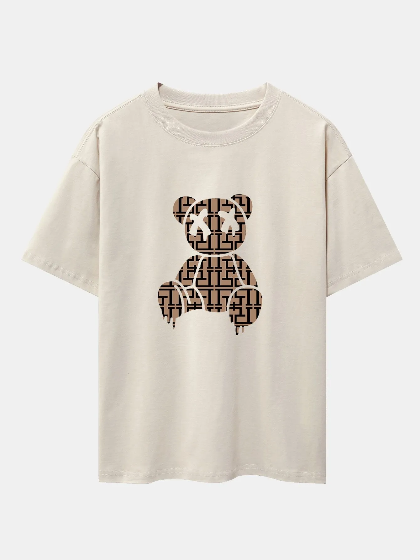 Geometric Dissolving Bear Drop Shoulder Oversize T-Shirt sold by Hoooyi