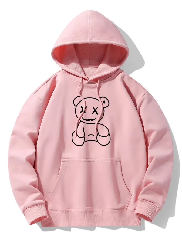 Line Shaped Bear Print Drop Shoulder Relaxed Hoodie made by Hoooyi
