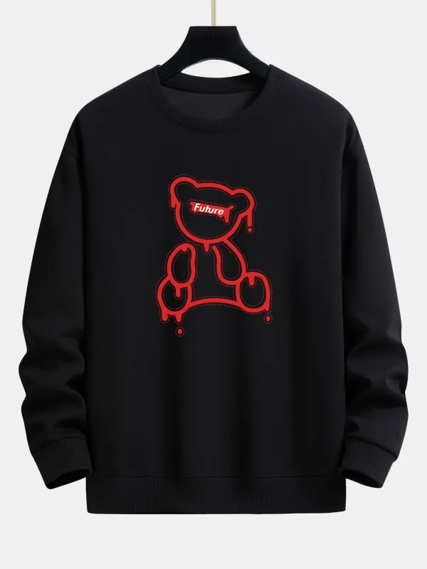 Red Line Bear Print Relax Fit Sweatshirt made by Hoooyi