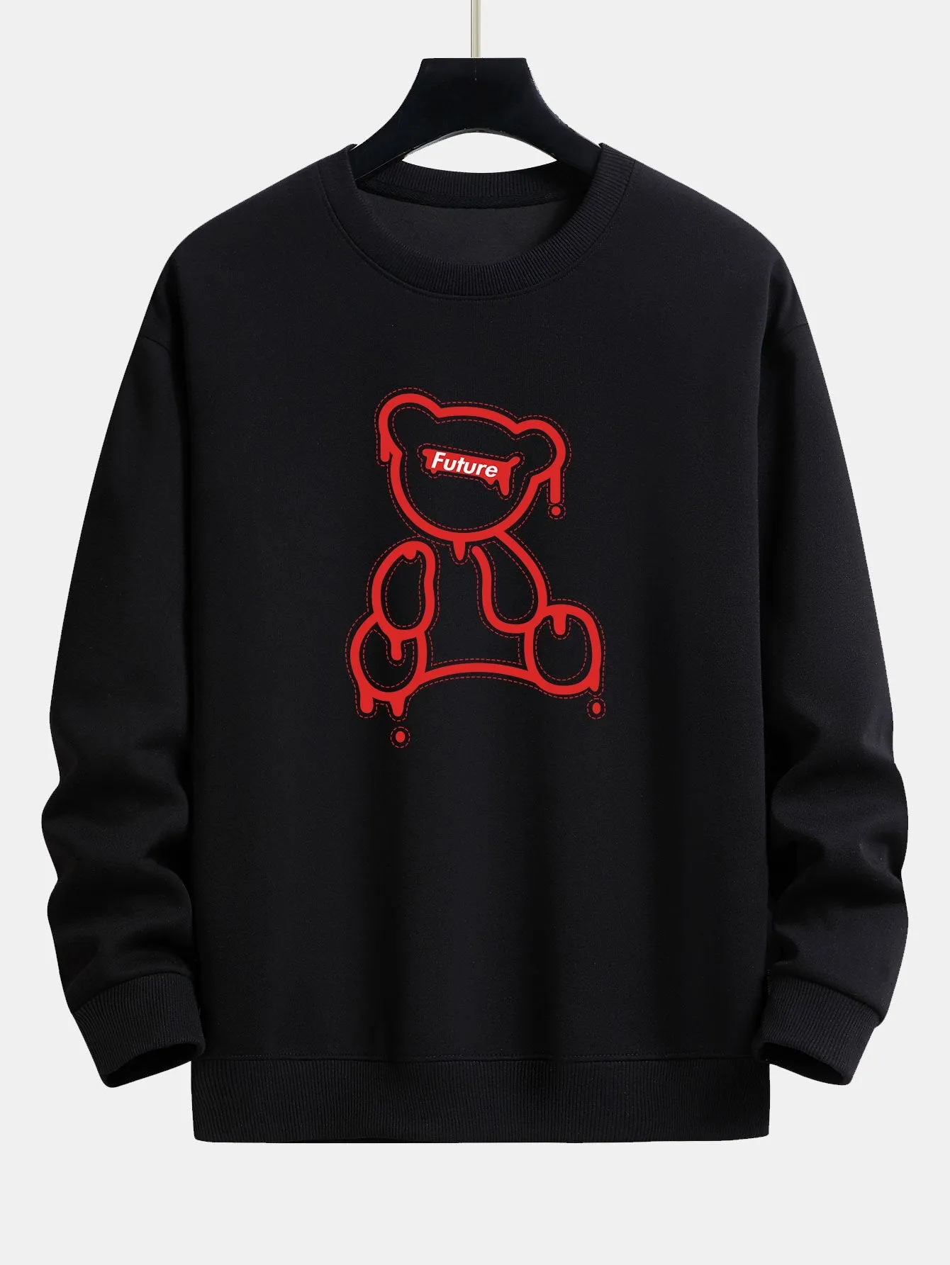 Red Line Bear Print Relax Fit Sweatshirt sold by Hoooyi