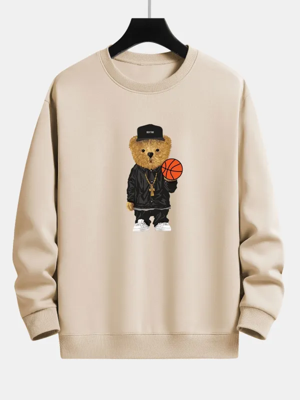 Basketball Bear Print Relax Fit Sweatshirt sold by Hoooyi