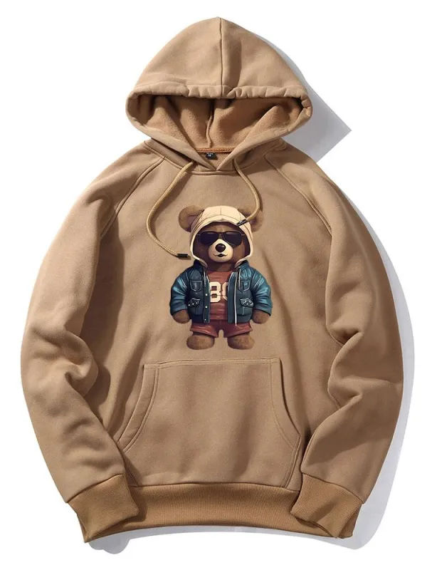 Bear In Leather Jacket Print Hoodie made by Hoooyi