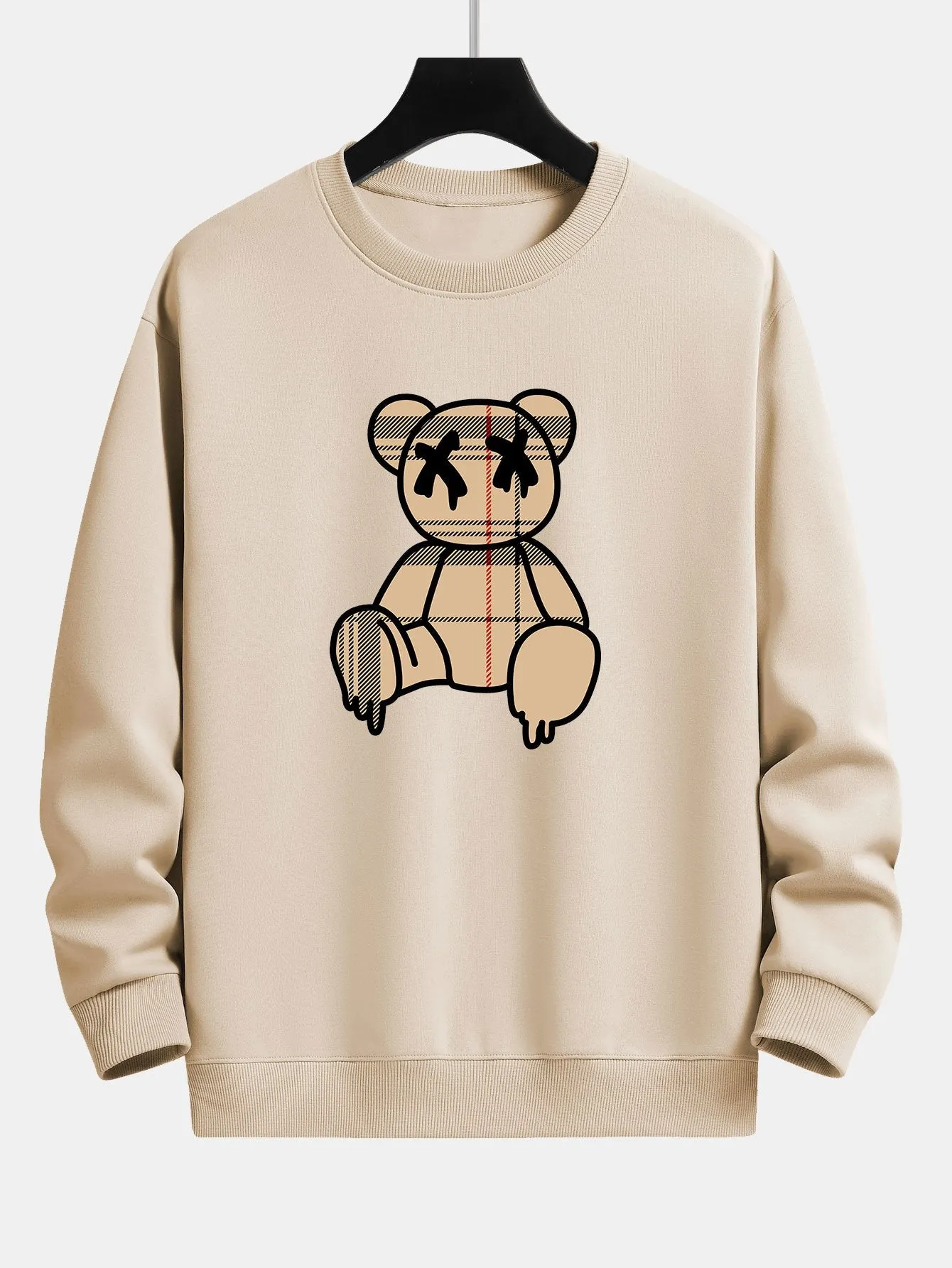 Plaid Pattern Dissolving Bear Print Relax Fit Sweatshirt sold by Hoooyi product image thumbnail 5