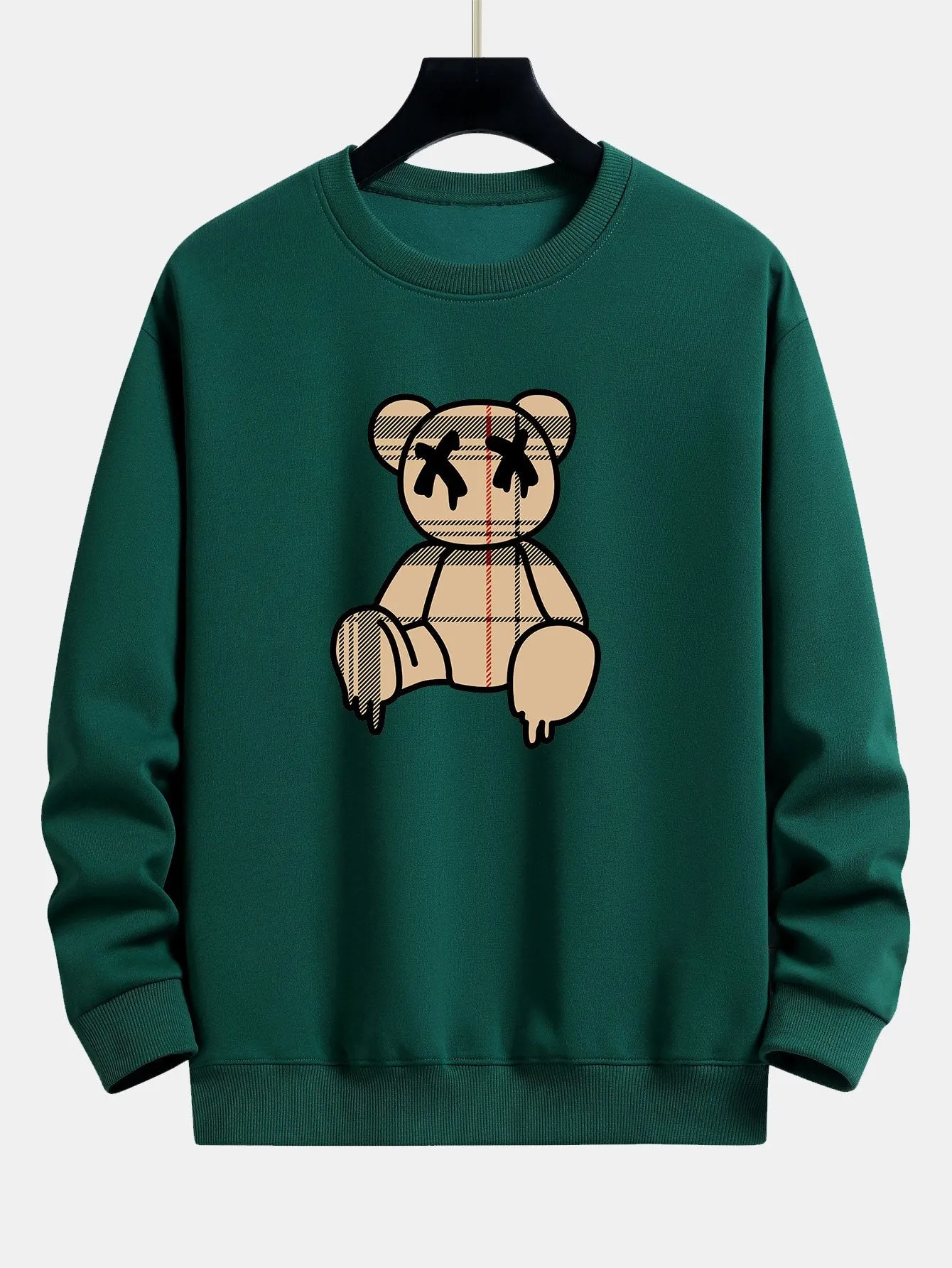 Plaid Pattern Dissolving Bear Print Relax Fit Sweatshirt sold by Hoooyi product image thumbnail 3