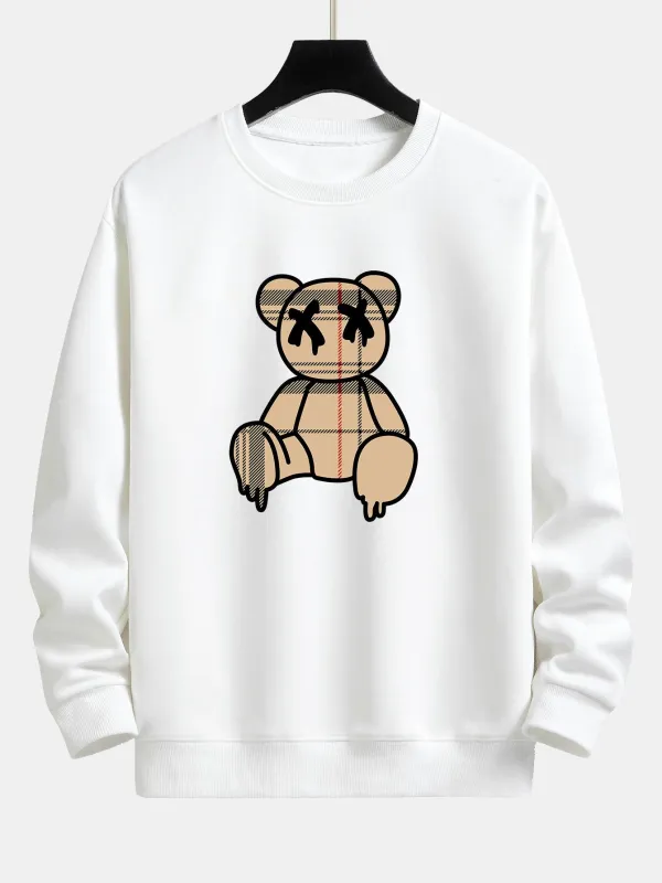 Plaid Pattern Dissolving Bear Print Relax Fit Sweatshirt sold by Hoooyi